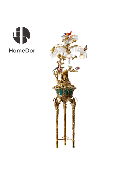HomeDor HomeDor × FH&Home | Asian-inspired Garden of Whimsy Brass Floor Lamp-Floor Lamps-L72 × W72 × H204 cm-White Light-