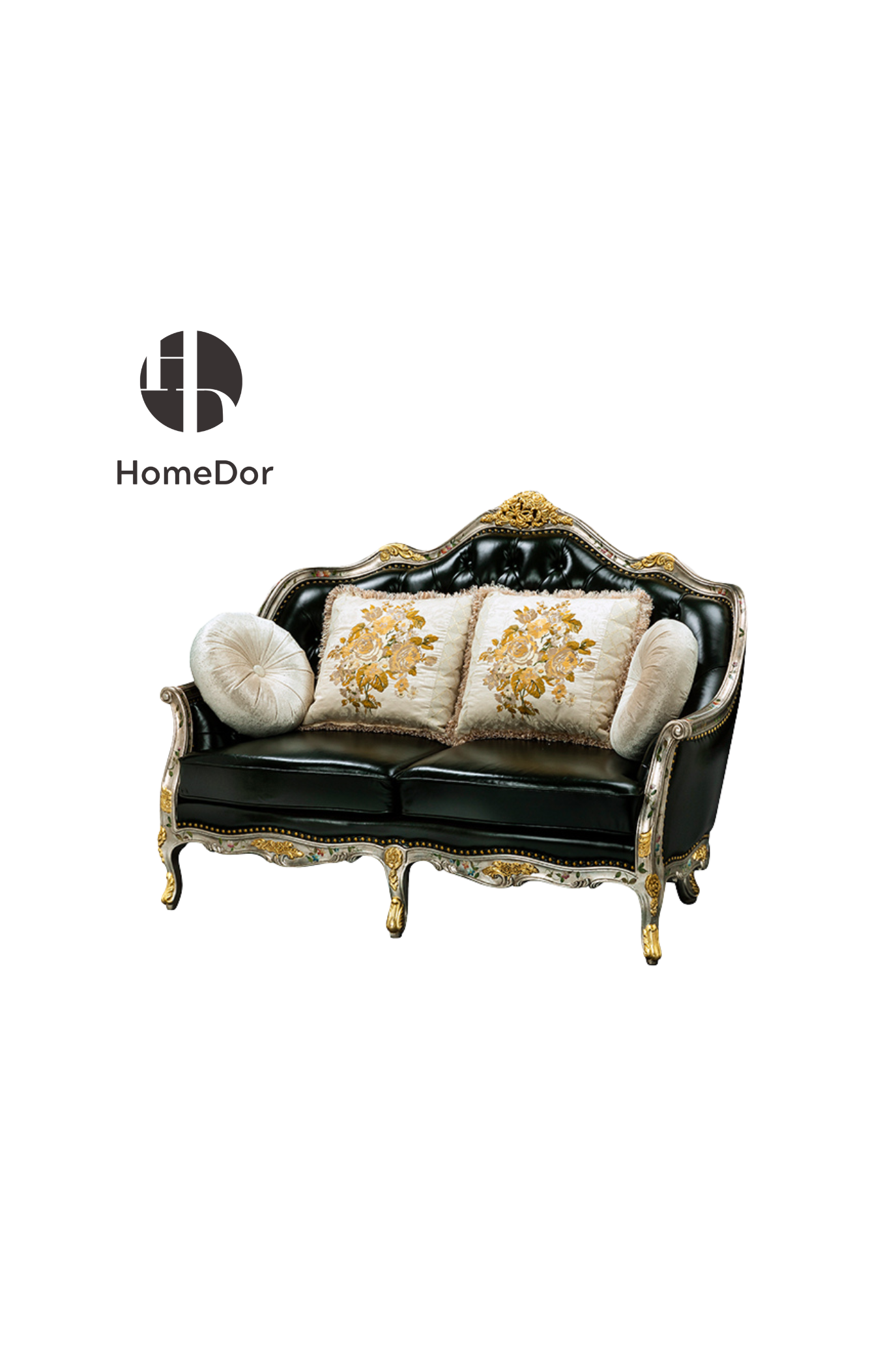 HomeDor HomeDor × FH&Home | Classic French Chateau Style Handcrafted Carved Leather Sofa-Sofas-2 Seater/L158cm × W95cm × H114cm-