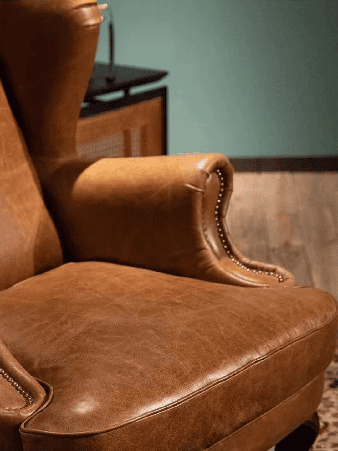 Luxury Classic Brown Leather Designer Wingback Sofa Chair