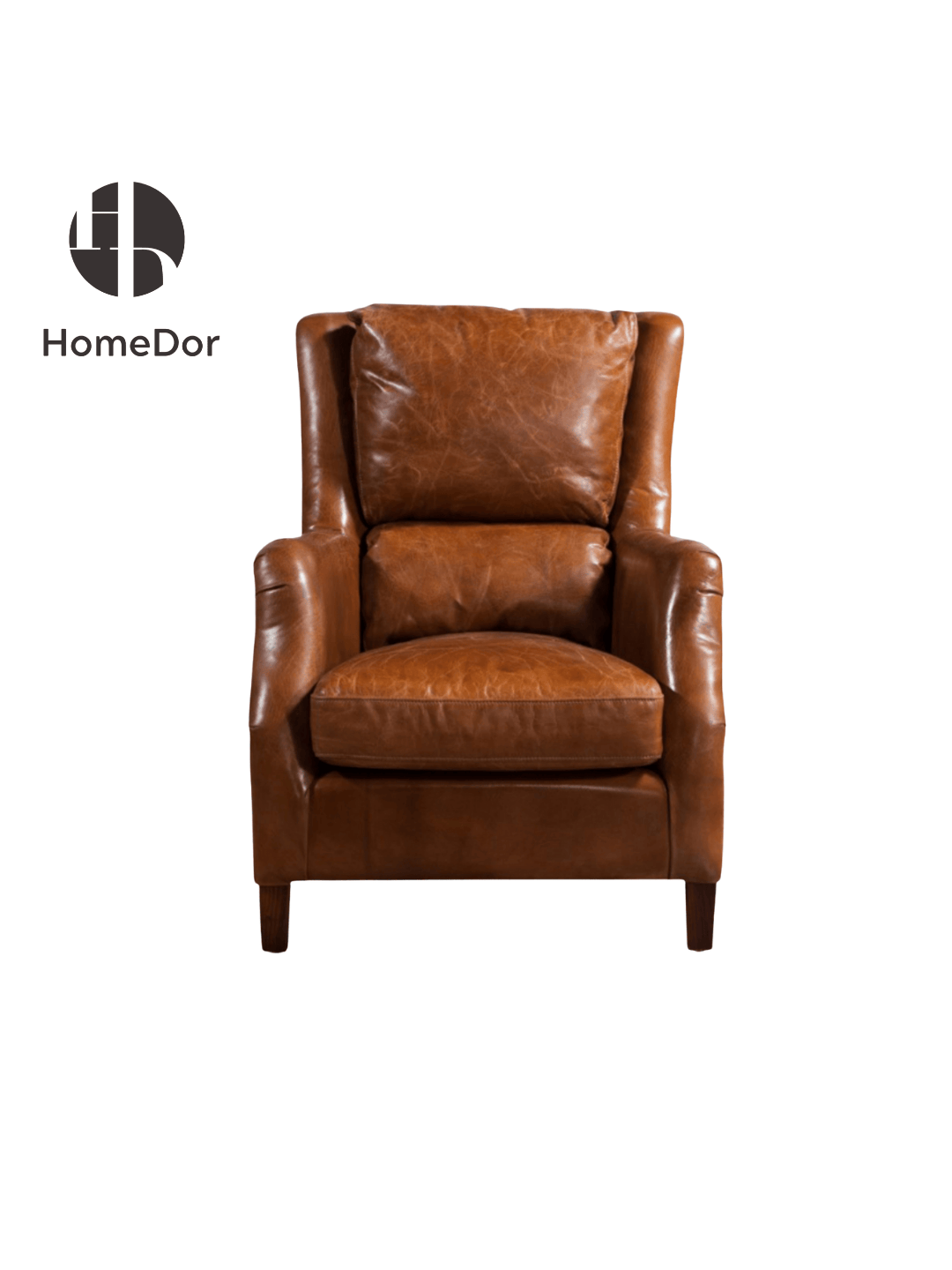Vintage Luxury Premium Brown Leather High Back Armchair