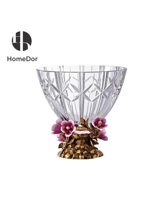HomeDor HomeDor × FH&Home | Prague Collection Exquisite Floral-inspired Crystal Glass Fruit Platter-L23cm × W23cm × H23cm-