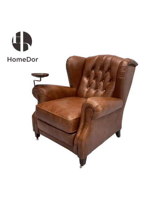 Godfather style brown leather cigar chair on white background