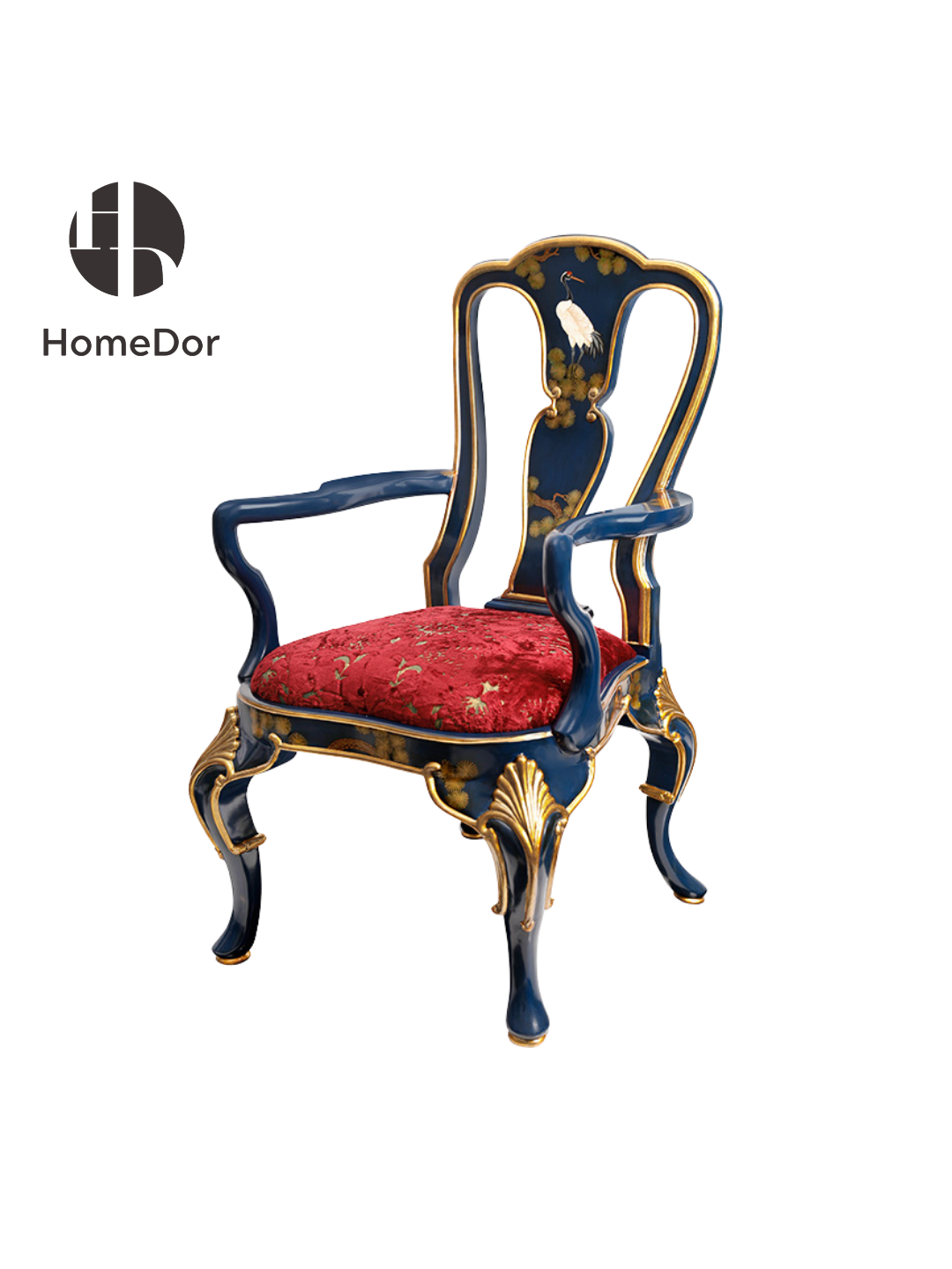 HomeDor × FH&Home | Luxury Chinoiserie Hand-Painted Crane & Pine Armchair