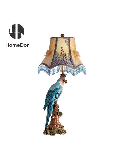 HomeDor HomeDor × FH&Home | Classic Fringe Lampshade Parrot Table Lamp-Table Lamps-Right: D74 * H115cm-Warm Light-