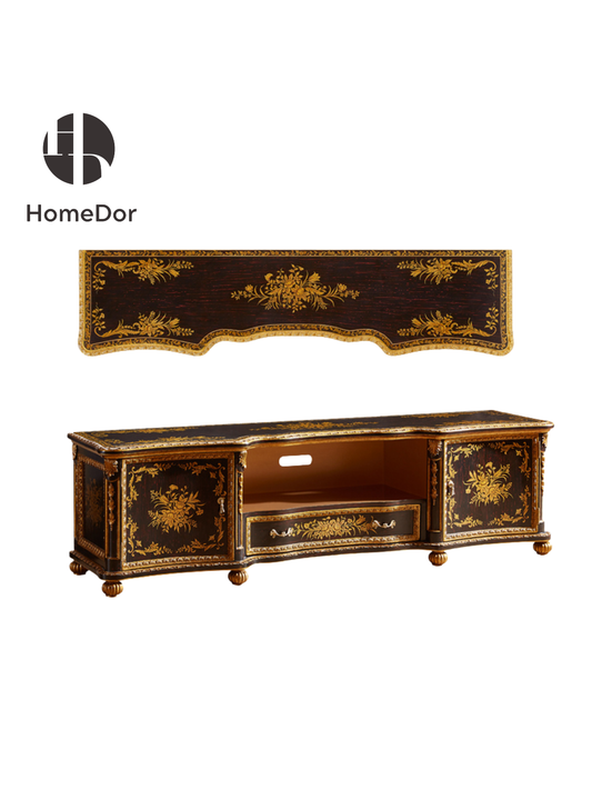 HomeDor HomeDor × FH&Home | Vintage-Inspired Antonio Series Carved Media Console Cabinet-Cabinets-L200cm × W49cm × H57cm-