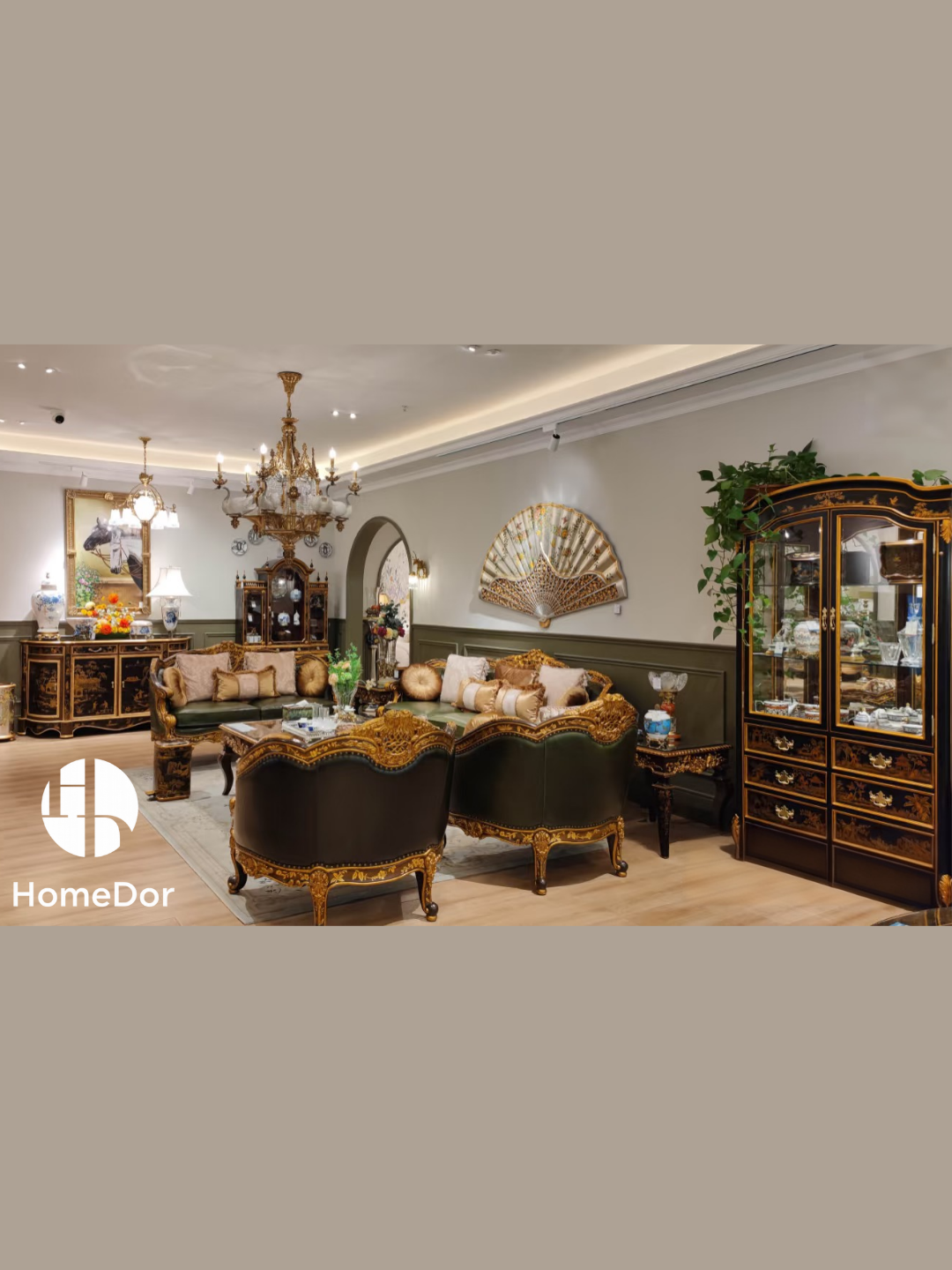 HomeDor × FH&Home | Chinoiserie Luxury Silver Foil Floral Fan Wall Art