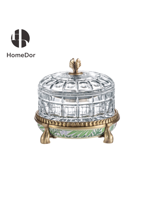 HomeDor HomeDor × FH&Home | Prague Collection Elegant Nature-inspired Crystal Glass Decorative Canister-Decorative Canisters-L18cm × W18cm × H19cm-