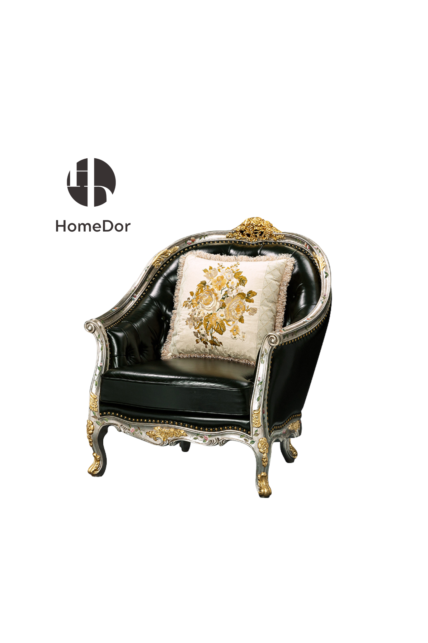 HomeDor HomeDor × FH&Home | Classic French Chateau Style Handcrafted Carved Leather Sofa-Sofas-1 Seater/L88cm × W95cm × H102cm-