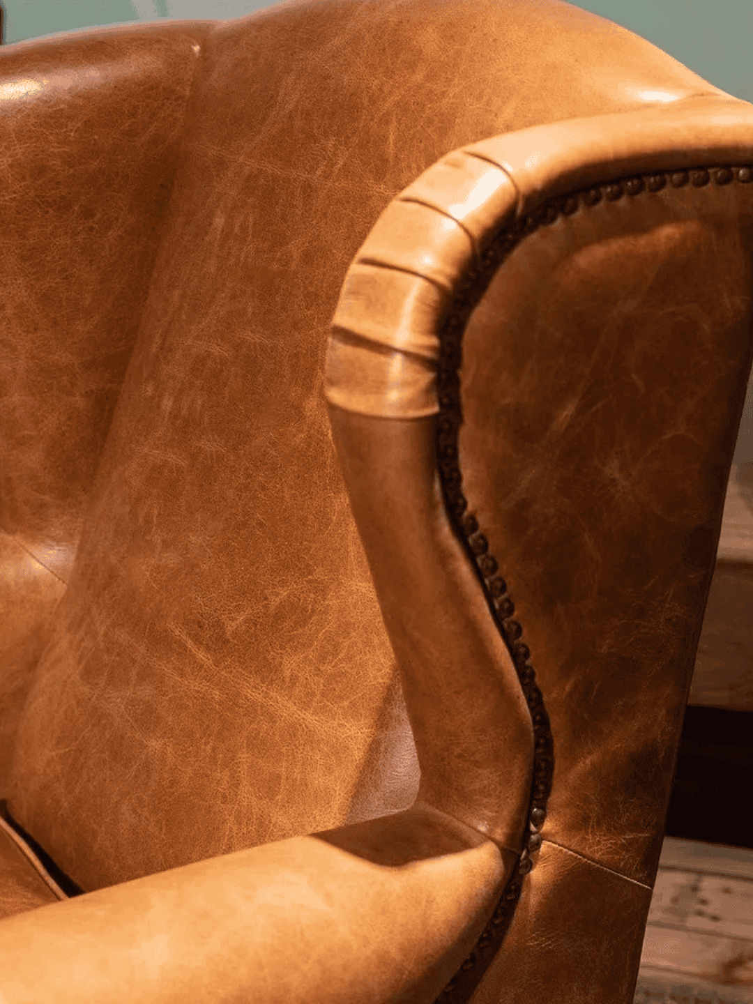 Luxury Classic Brown Leather Designer Wingback Sofa Chair