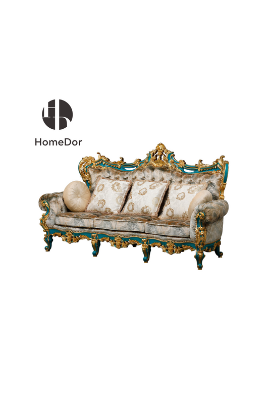 HomeDor HomeDor × FH&Home | Blue Symphony Baroque Royal Carved Luxury Sofa-Sofas-3 Seater/L232cm × W94cm × H131cm-