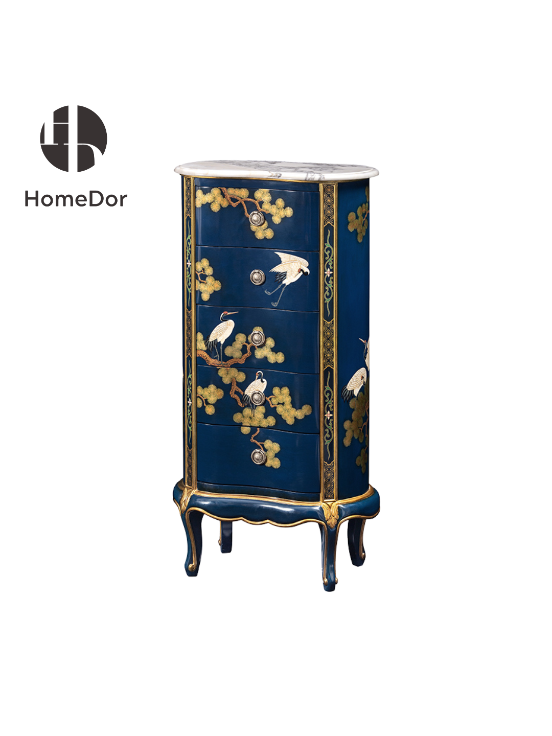 HomeDor × FH&Home | Luxury Chinoiserie Hand-Painted Crane & Pine Chest of Drawers