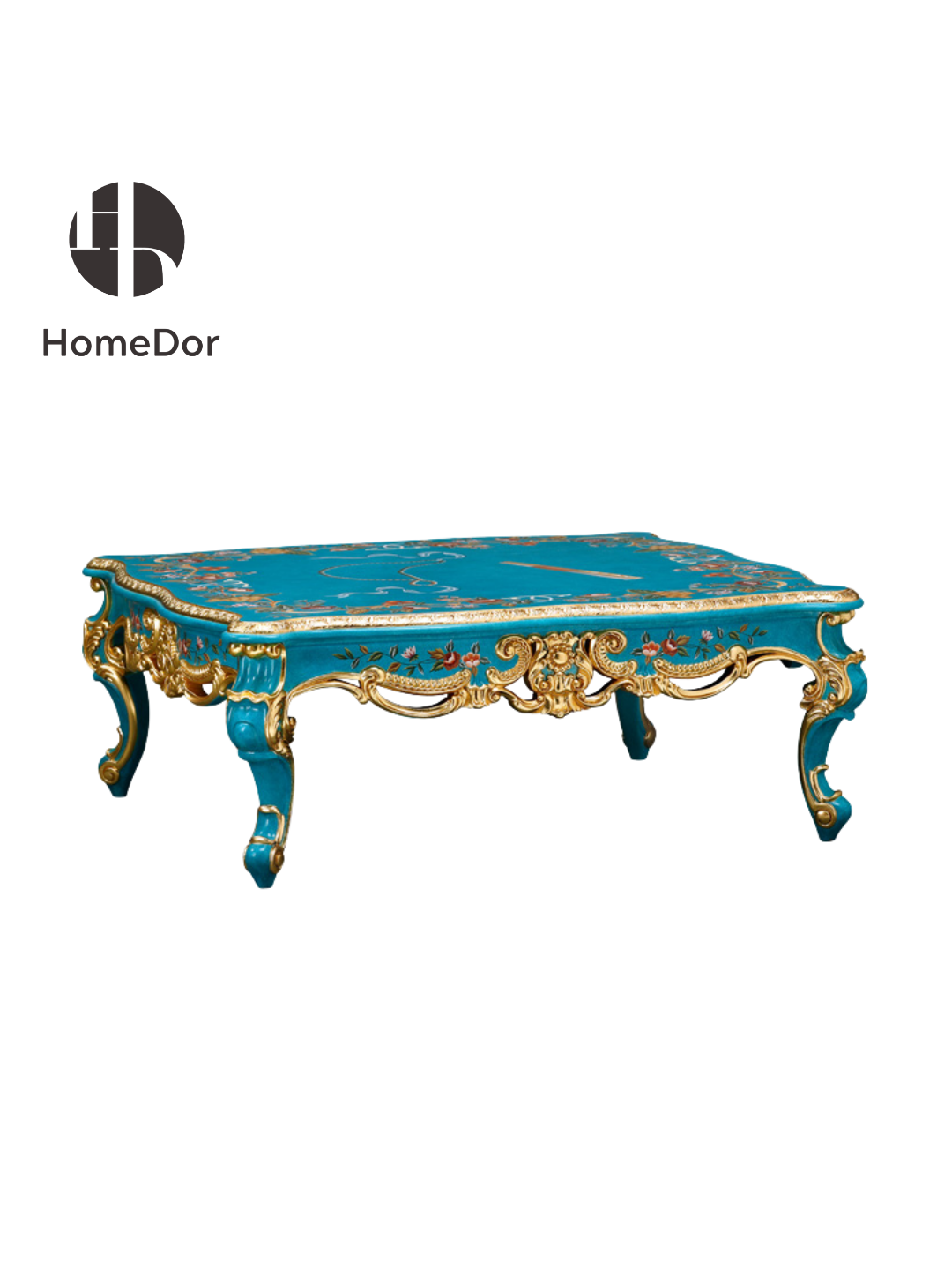 HomeDor HomeDor × FH&Home | Blue Symphony Coffee Table/End Table with Hand-painted Flowers-Coffee Tables-Coffee Table/ L124cm × W124cm × H51cm-