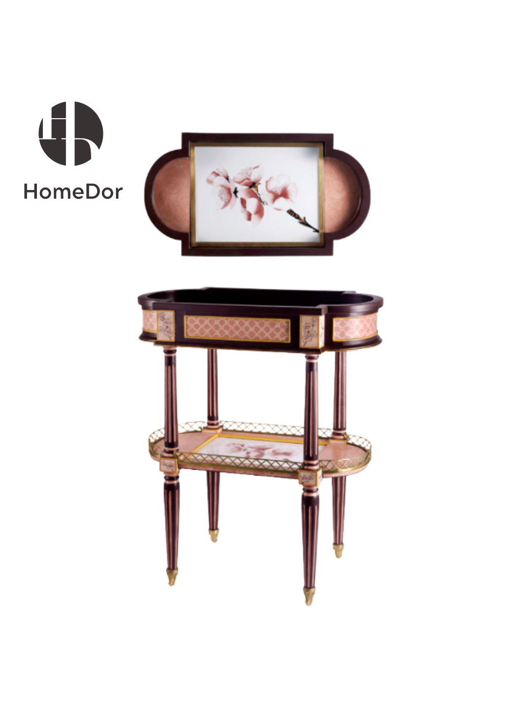 HomeDor HomeDor × FH&Home | French Floral Porcelain Occasional Table-L70cm x W37cm x H80cm-It combines the classic allure of a wooden structure, the delicate charm of copper accents, and the sophisticated artistry of high-temperature porcelain with French floral motifs, resulting in a piece that radiates timeless elegance and sophisticated artistry.