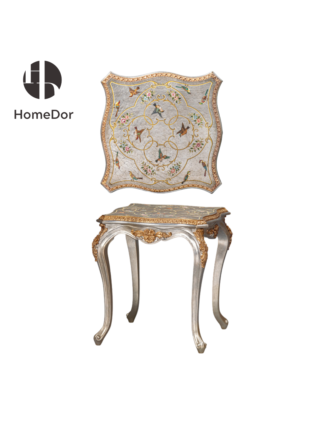 HomeDor HomeDor × FH&Home | Nature-Inspired Gold Silver Foil Vintage Floral Coffee Table/End Table-Coffee Tables-End Table/ L58cm × W58cm × H62cm-