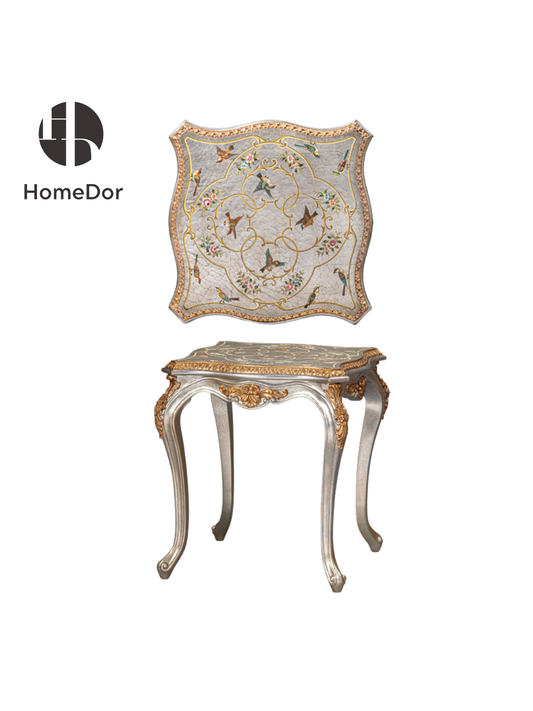 HomeDor HomeDor × FH&Home | Nature-Inspired Gold Silver Foil Vintage Floral Coffee Table/End Table-Coffee Tables-End Table/ L58cm × W58cm × H62cm-