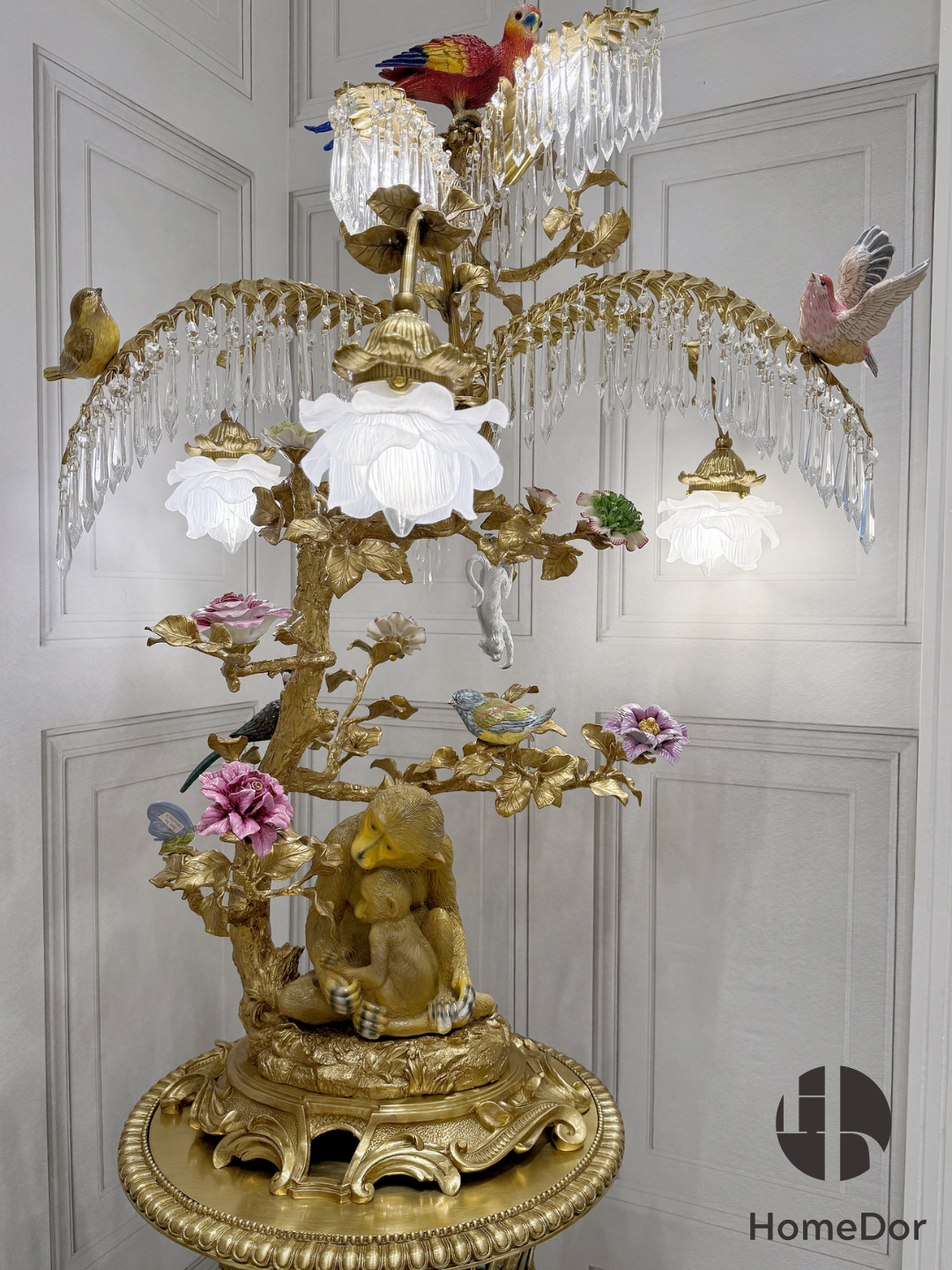 HomeDor HomeDor × FH&Home | Asian-inspired Garden of Whimsy Brass Floor Lamp-Floor Lamps-L72 × W72 × H204 cm-White Light-