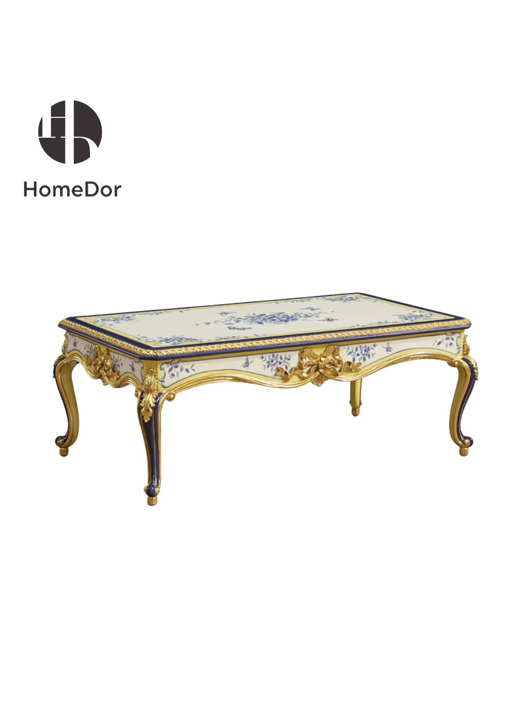 HomeDor HomeDor × FH&Home | Elegant Chinese Porcelain-Inspired Gold Bow Coffee Table/End Table-Coffee Tables-Coffee Table/L123cm × W71cm × H46cm-