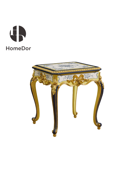 HomeDor HomeDor × FH&Home | Elegant Chinese Porcelain-Inspired Gold Bow Coffee Table/End Table-Coffee Tables-End Table/Style A/L55cm × W55cm × H62cm-