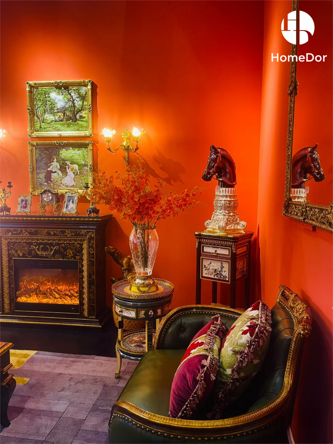 HomeDor × FH&Home | Luxury Polished Horse Head Ornament with Intricate Pedestal Carvings