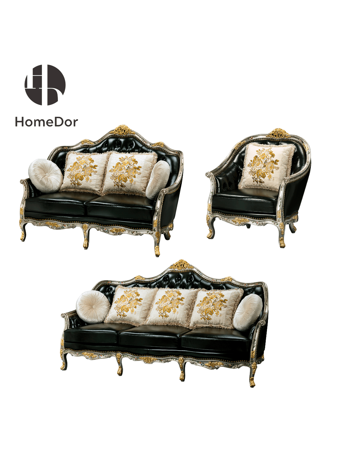 HomeDor HomeDor × FH&Home | Classic French Chateau Style Handcrafted Carved Leather Sofa-Sofas-The Whole Set-