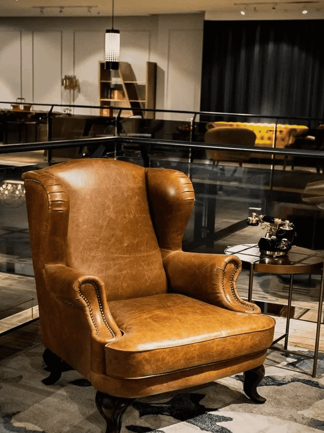 Luxury Classic Brown Leather Designer Wingback Sofa Chair
