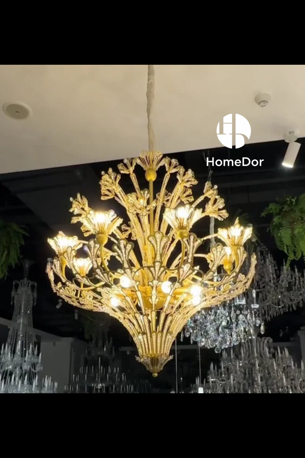 HomeDor HomeDor Light Luxury Floral Crystal Chandelier in Gold Finish-Chandeliers-D50cm * H57cm-Warm Light-