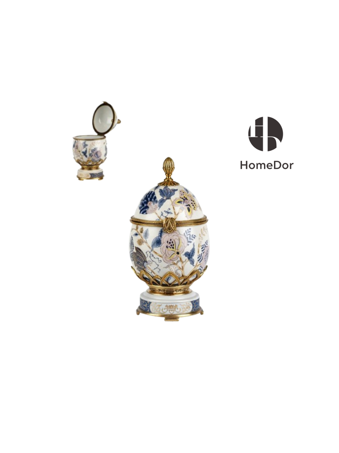 HomeDor Artistic Pink Blue Porcelain & Lustrous Brass Elegance Table Decor Sets-Decorative Canister: L14cm X W14cm X H27cm-
