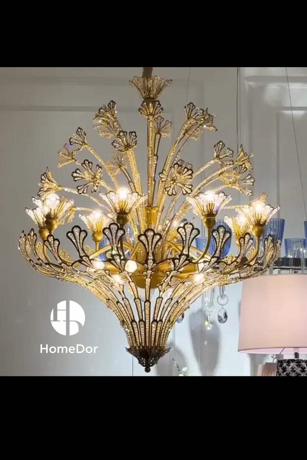 HomeDor HomeDor Light Luxury Floral Crystal Chandelier in Gold Finish-Chandeliers-D50cm * H57cm-Warm Light-