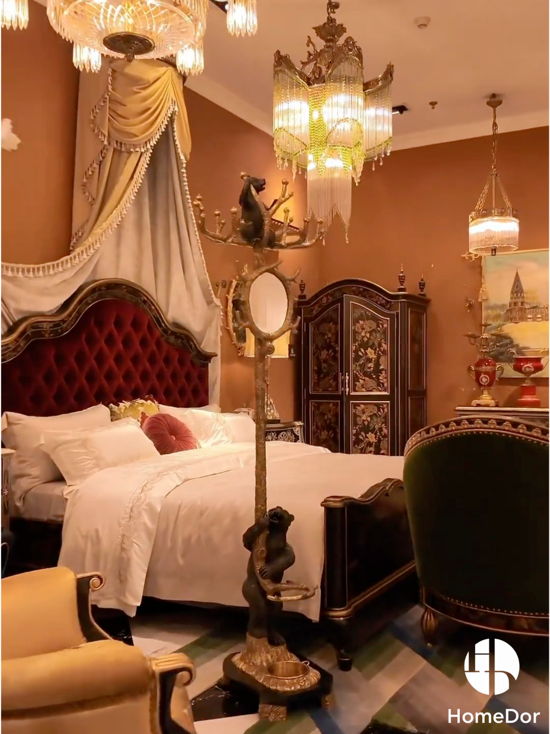 HomeDor × FH&Home | Unique Tree Branch Style & Decorative Bear Coat Rack with Mirror