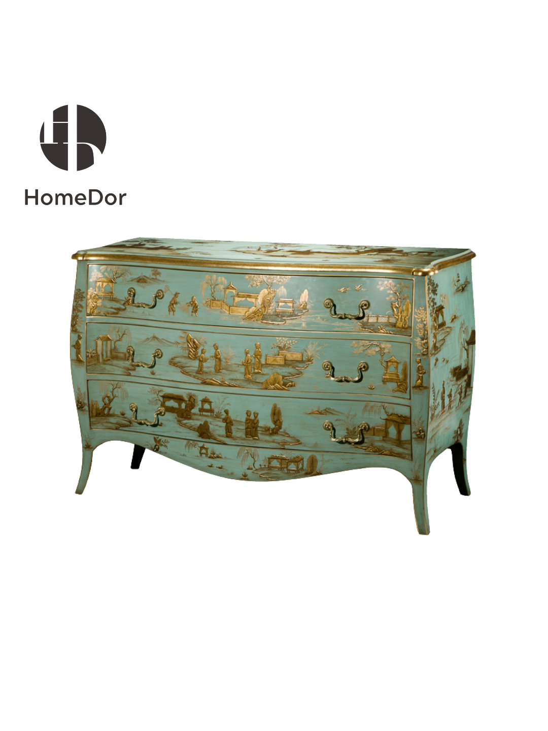 HomeDor × FH&Home | Marlene Series Gold Painted Chinoiserie Console Cabinet