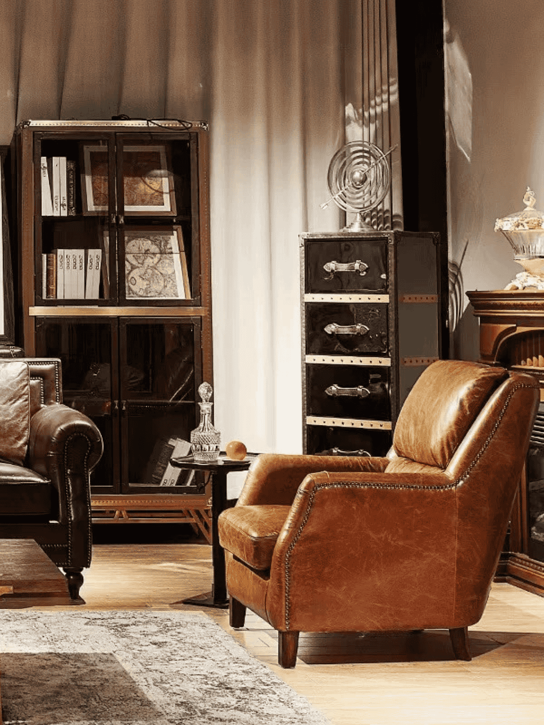 Vintage Luxury Premium Brown Leather High Back Armchair
