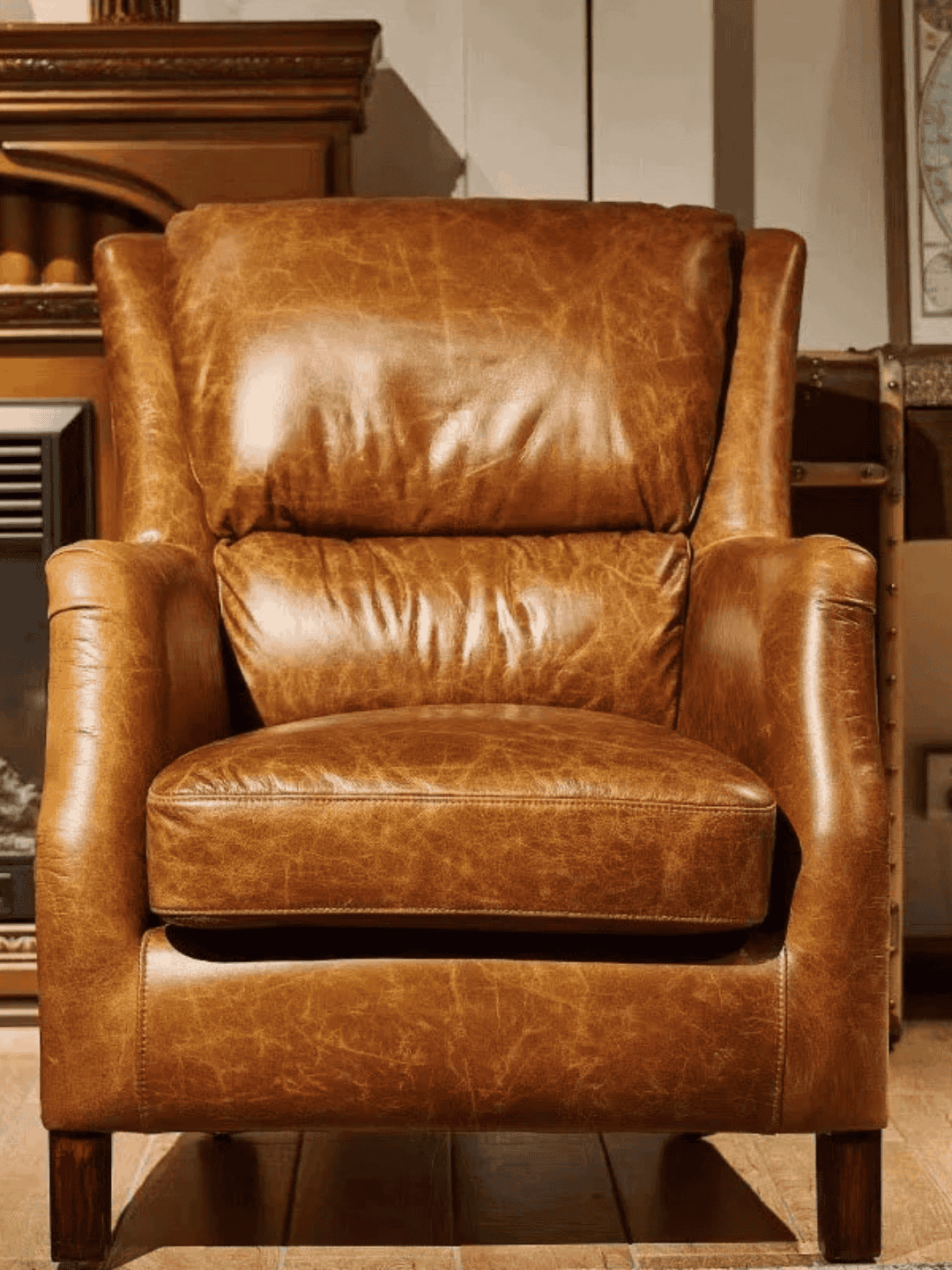 Vintage Luxury Premium Brown Leather High Back Armchair
