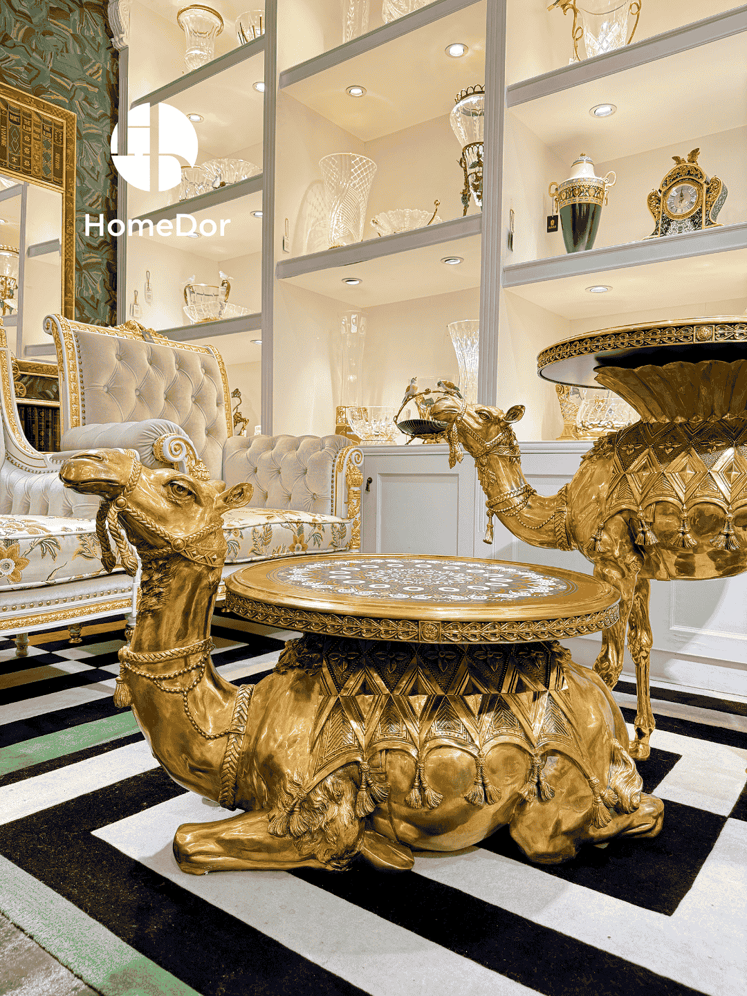HomeDor HomeDor × FH&Home | Exotic Brass Camel Decorative Occasional Table Set-Style A: L95cm × W64cm × H62cm-