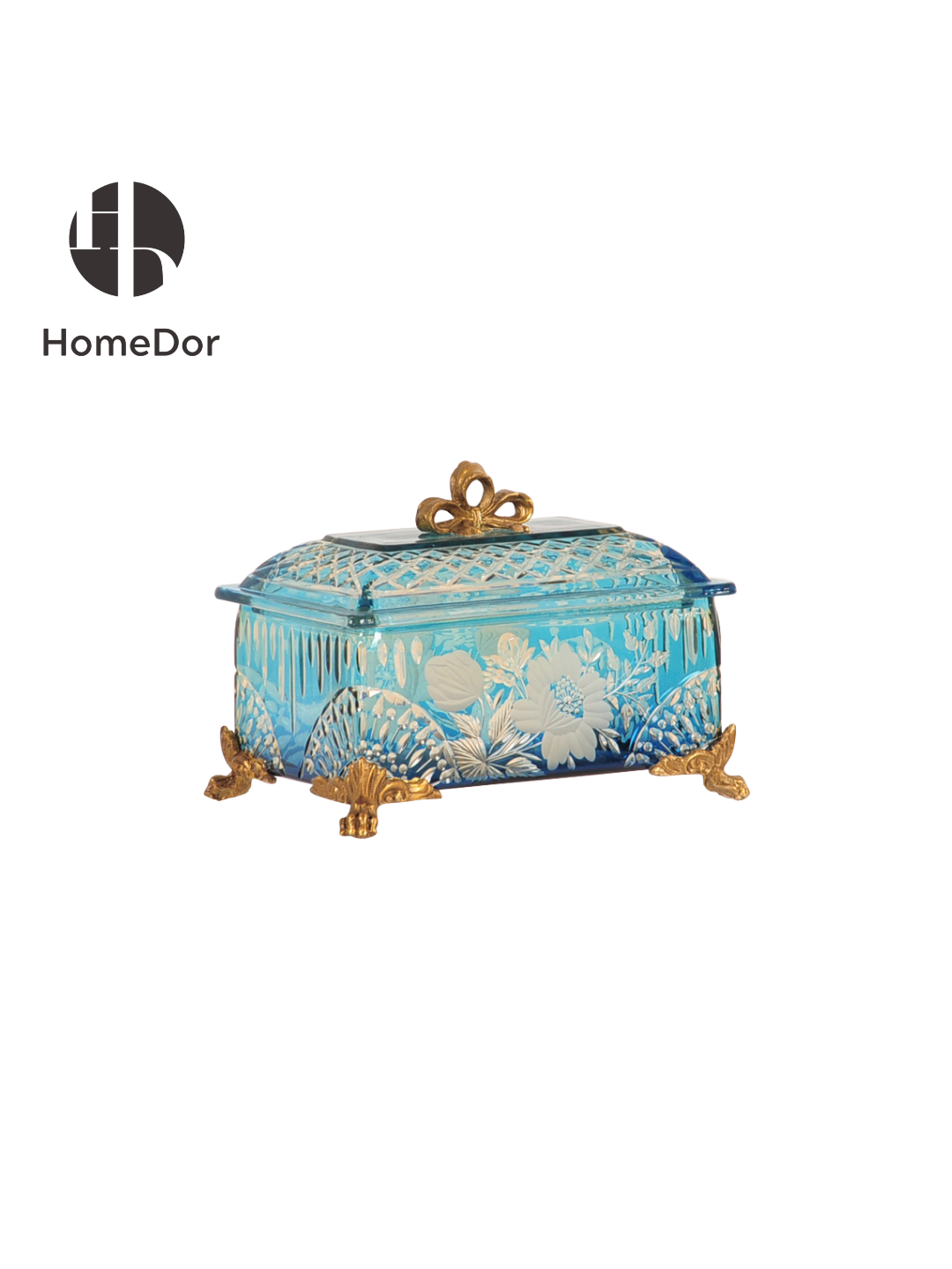Homedor Aurora Glass Light Blue Etched Floral Tissue Box