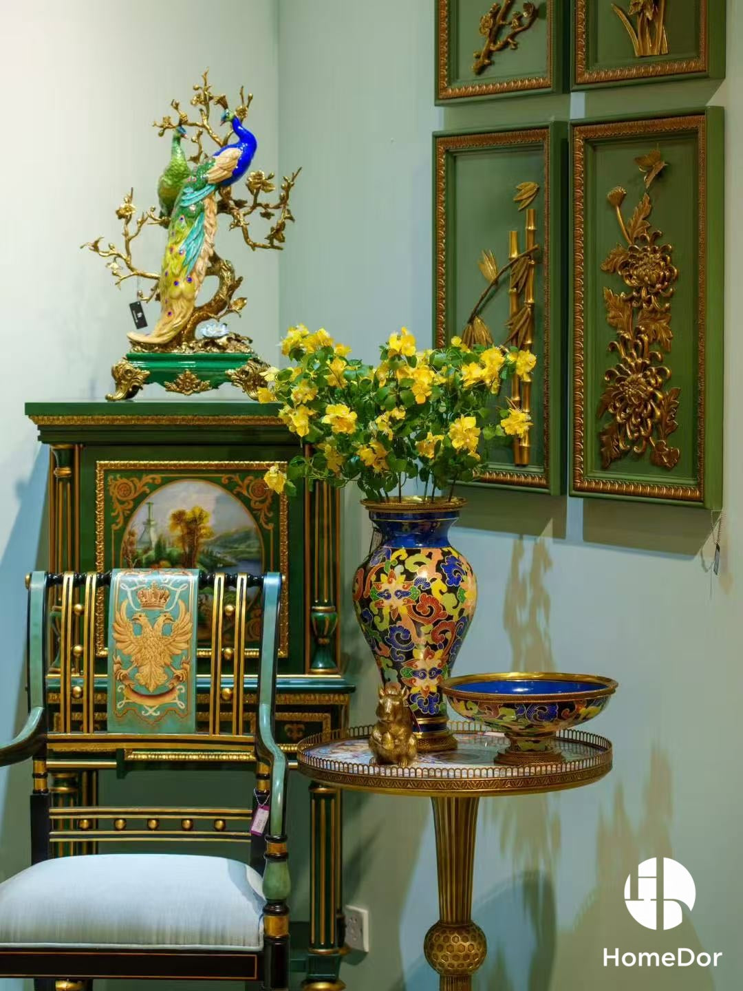 Imperial Cloisonné Enamel Decor Set with Floral Motifs & Gilt Brass Trim3