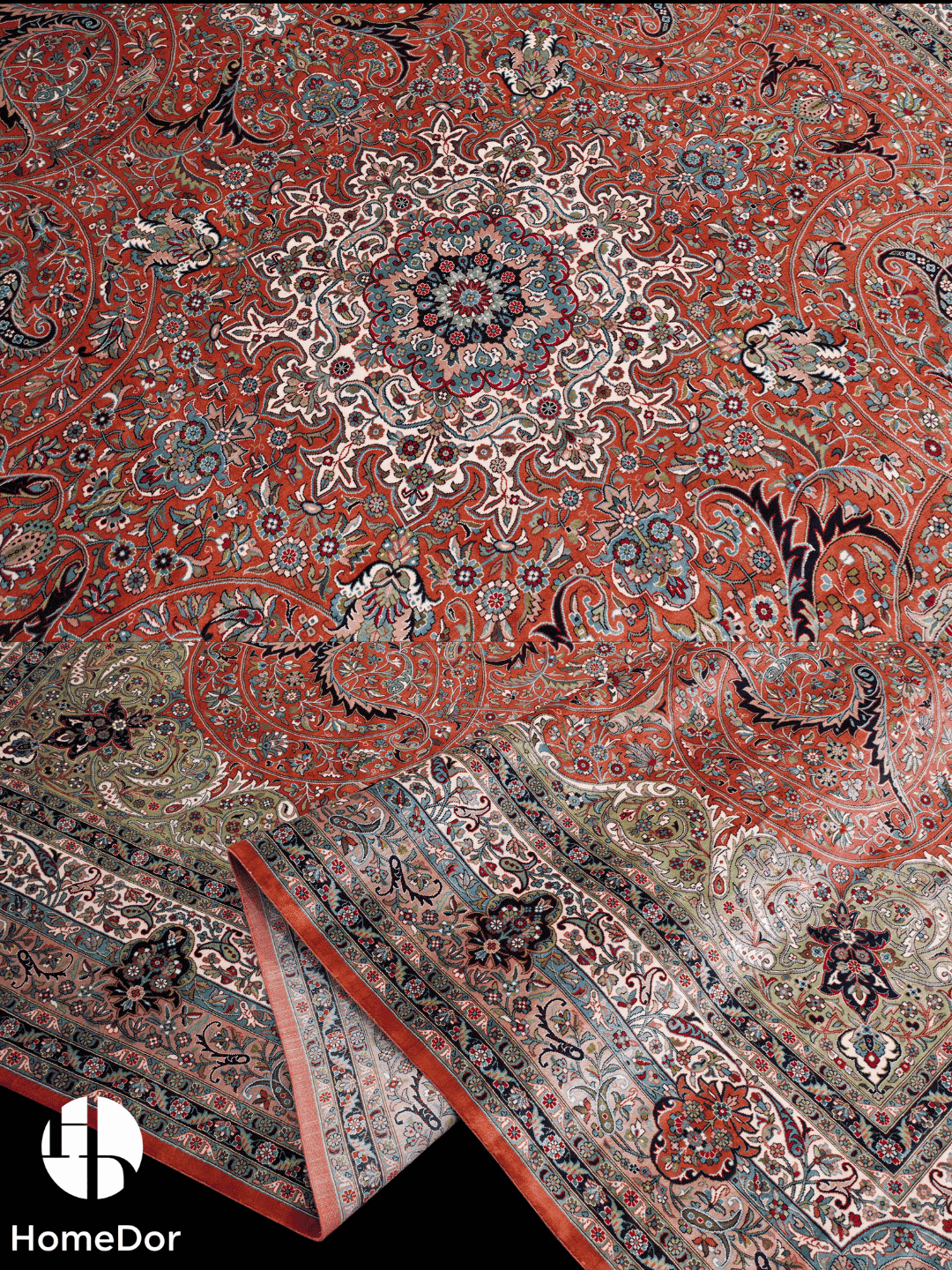 Kashmir Handmade Mulberry Silk Red Central Medallion Rug 274cm × 372cm2