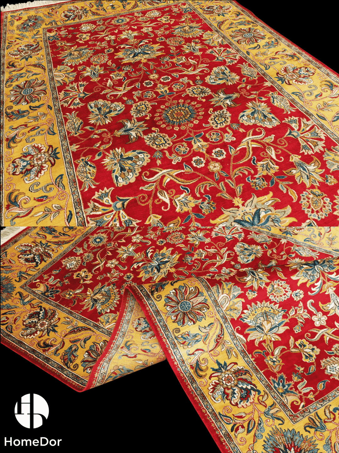 Kashmir Handmade Mulberry Silk Red Floral Rug 120cm × 180cm