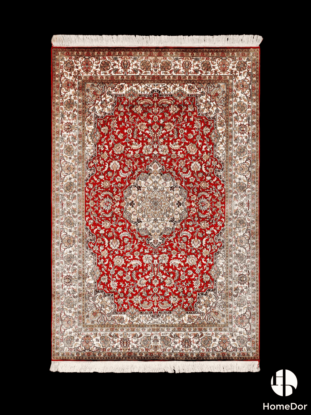 Kashmir Handmade Mulberry Silk Red Medallion Classic Rug 123cm × 189cm1