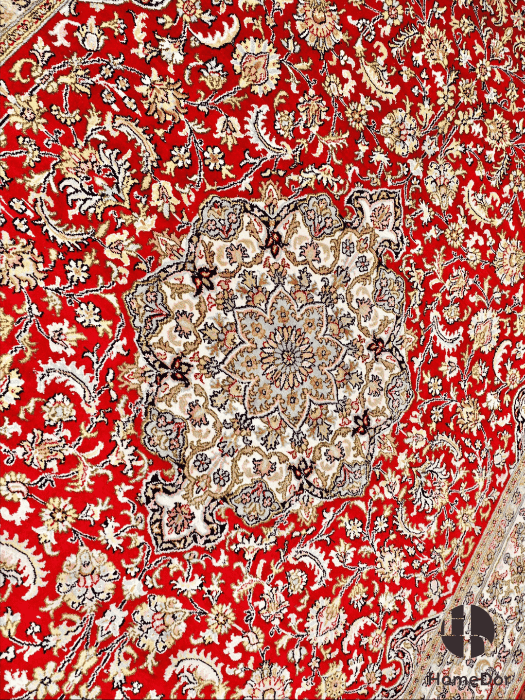 Kashmir Handmade Mulberry Silk Red Medallion Classic Rug 123cm × 189cm4