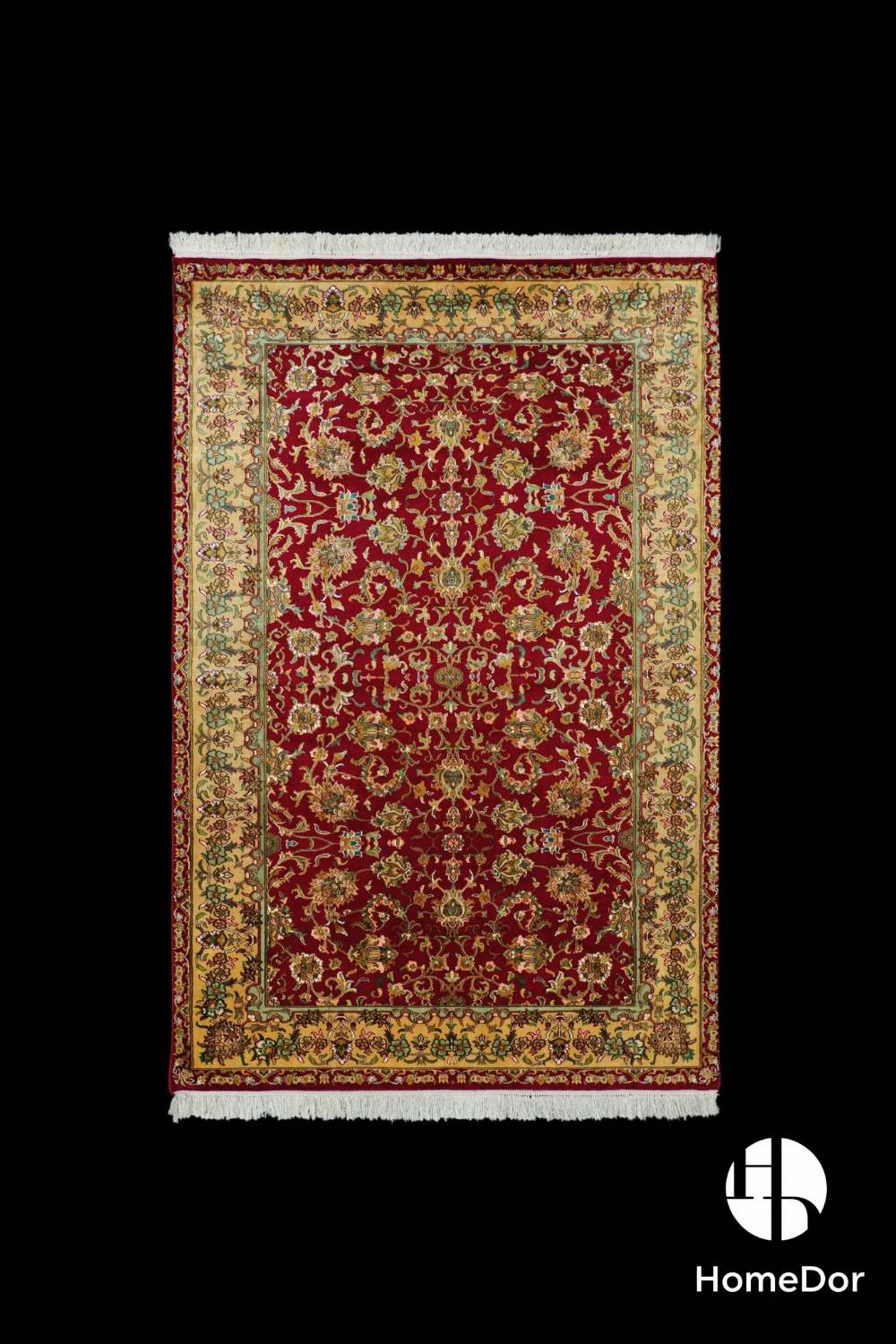 Kashmir Handmade Mulberry Silk Red Rug 123cmX185cm Designed by Shabaz1