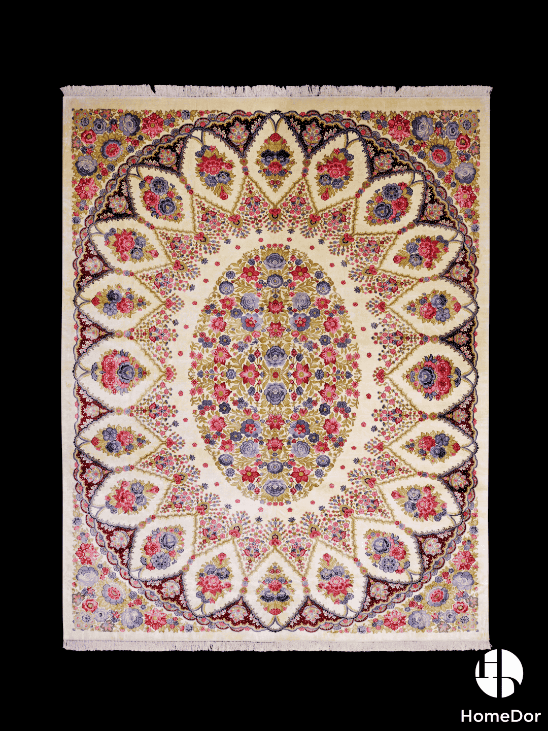 Kashmir Handmade Mulberry Silk Vibrant Floral Pattern Rug 272cm × 363cm1