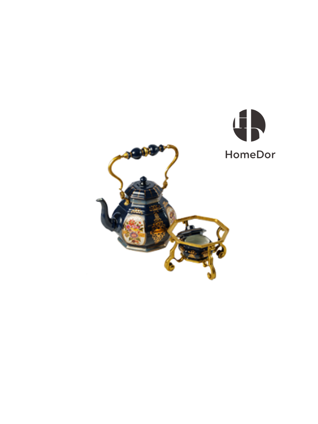 Luxury Blue Porcelain Gilt Floral Teapot Set 4