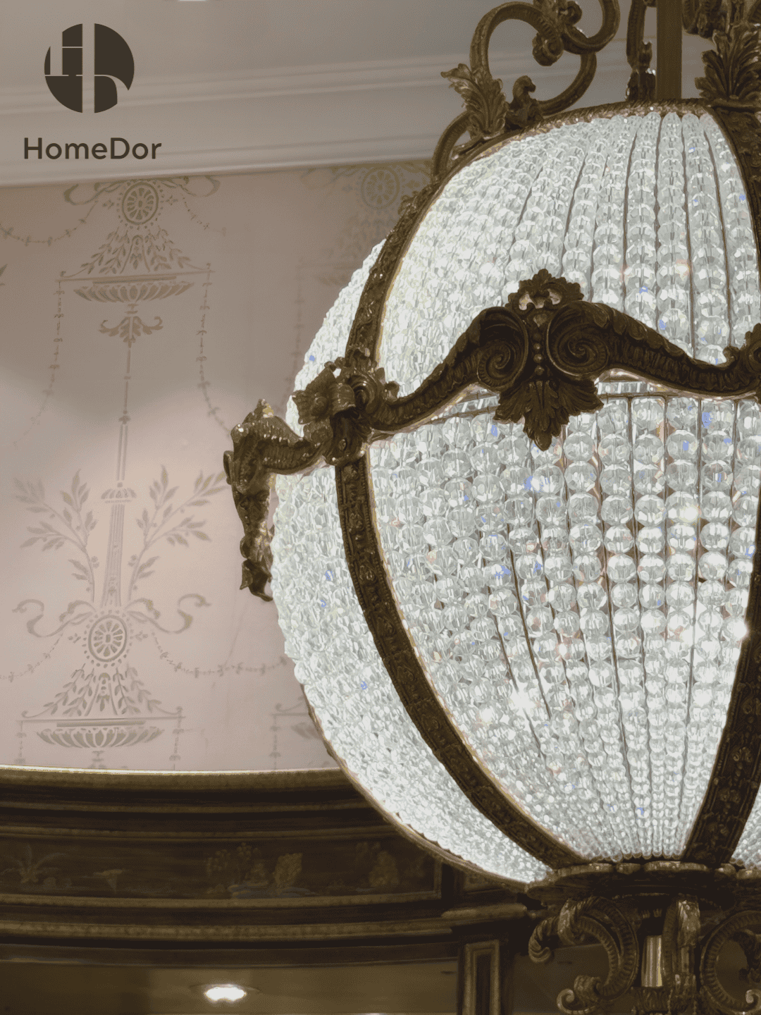 Luxury Sphere Crystal Chandelier with Brass Frame & Floral Accents4