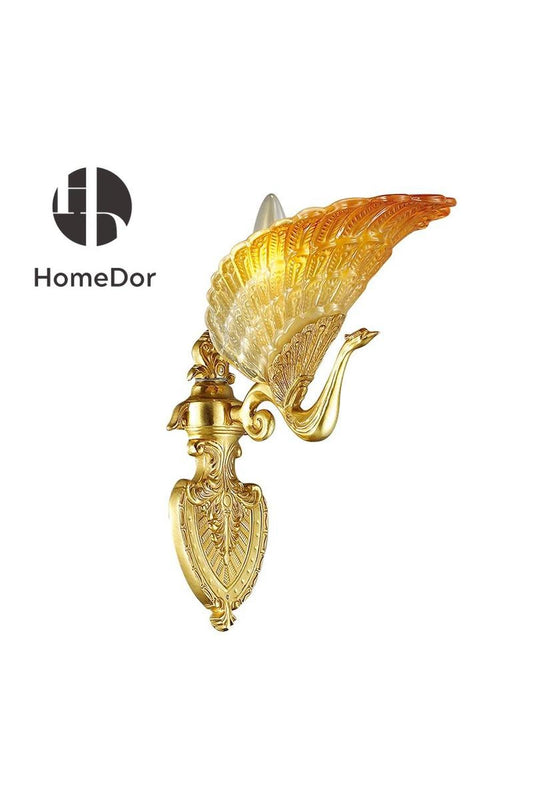 HomeDor-HomeDor × FH&Home | Regal Swan Amber Glass Wall Sconce-Wall Sconce-L40 × W20 × H30 cm-Warm Light-