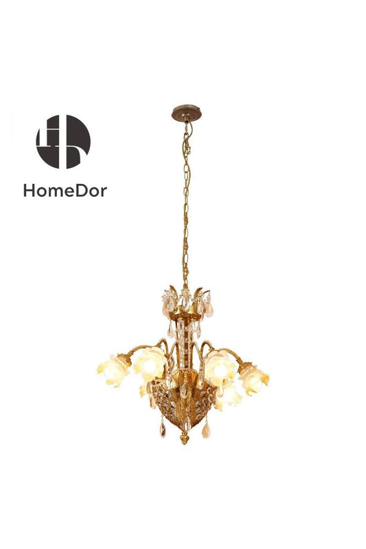 HomeDor-HomeDor × FH&Home | Baroque Floral Glass Crystal Chandelier-Chandeliers-D60 × H58 cm-Warm Light-