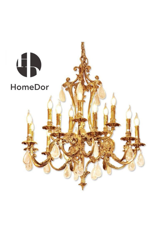 HomeDor-HomeDor × FH&Home | Vintage Brass Chandelier with White Frothy Glass Drops-Chandeliers-D70 cm × H90 cm-Warm Light-