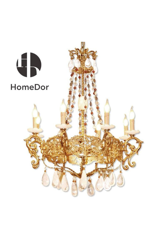 HomeDor-HomeDor × FH&Home | Vintage Luxury Baroque-inspired Brass Chandelier-Chandeliers-D82 cm × H104 cm-White Light-