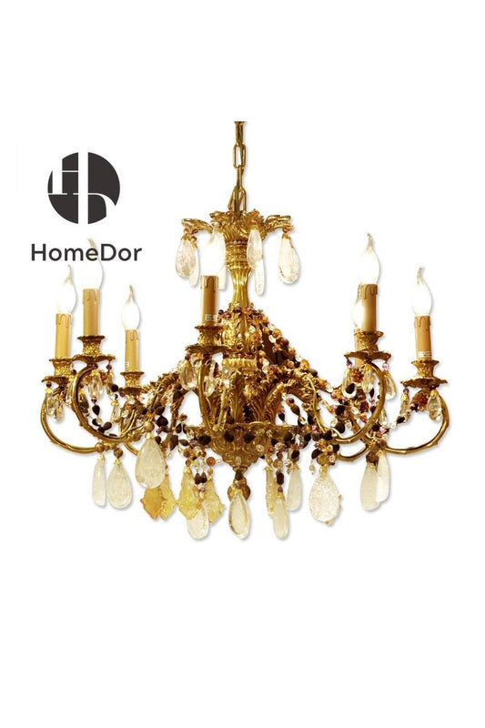 HomeDor-HomeDor × FH&Home | Ornate Vintage Brass Chandelier-Chandeliers-D75 cm × H62 cm-Warm Light-