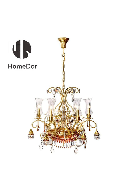 HomeDor-HomeDor × FH&Home | Baroque Antique Brass Amber Crystal Chandelier-Chandeliers-D86 cm × H75 cm-Warm Light-