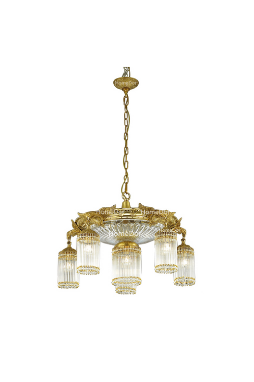 HomeDor × FH&Home | Classic European Brass Bird Chandelier with Crystal Drape Accents